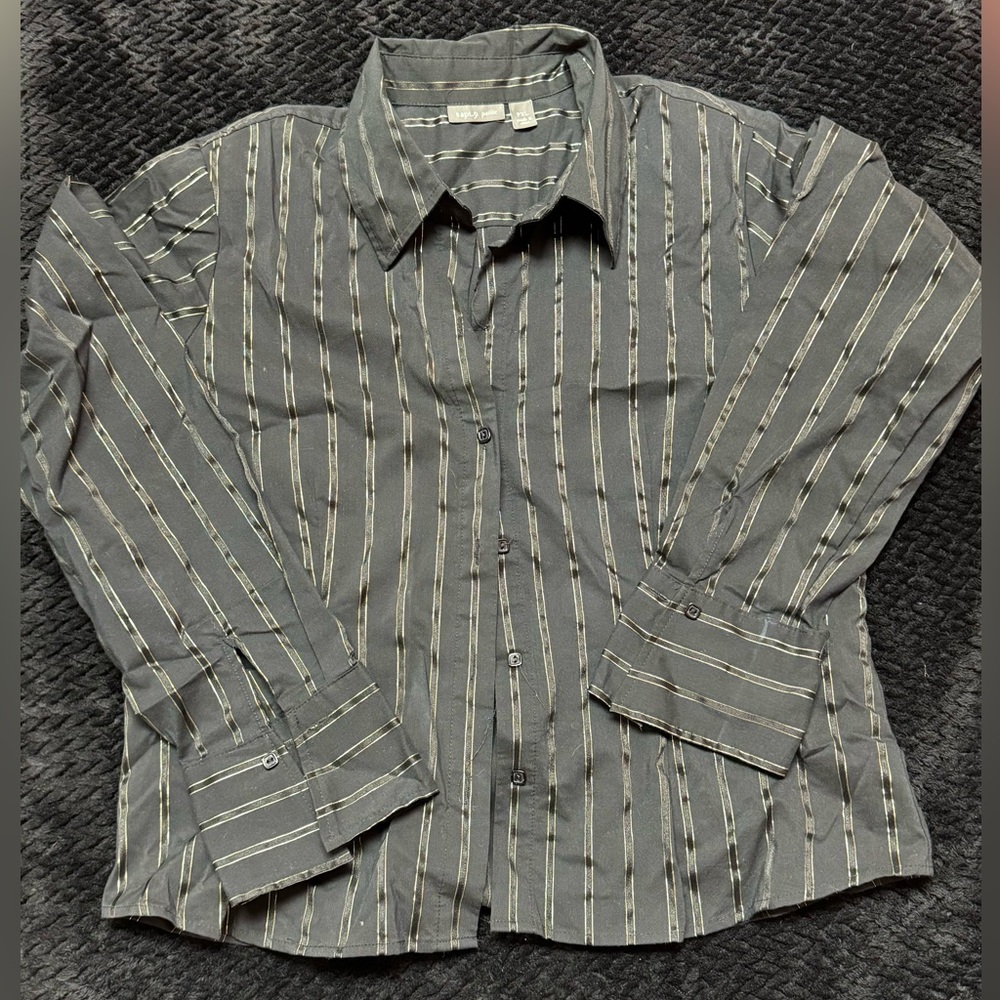Gold Pin Striped Womens Black Button Down